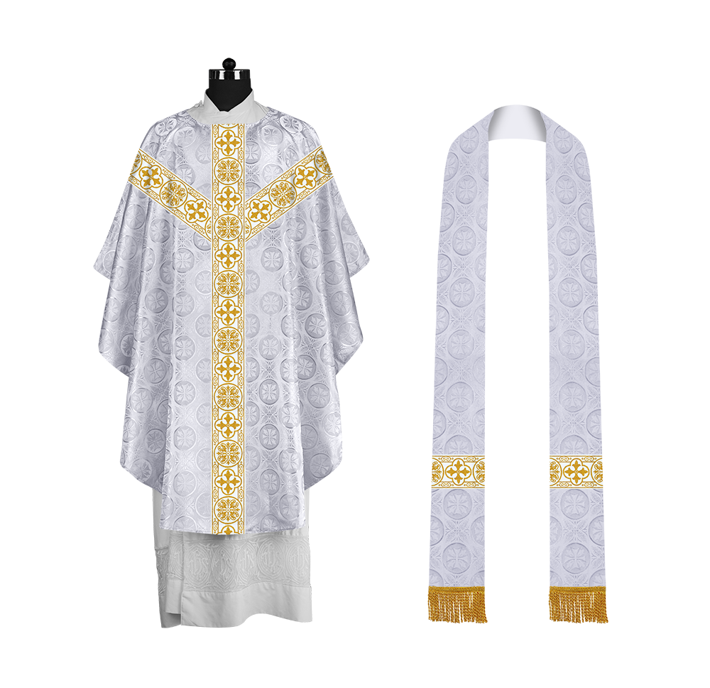 Priest Chasuble with Classic Braided Orphrey and Trims