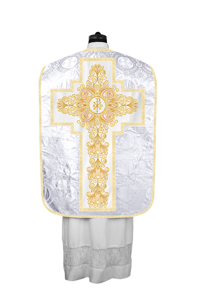 Roman Chasuble Vestment Enriched with Colored Braids and Trims