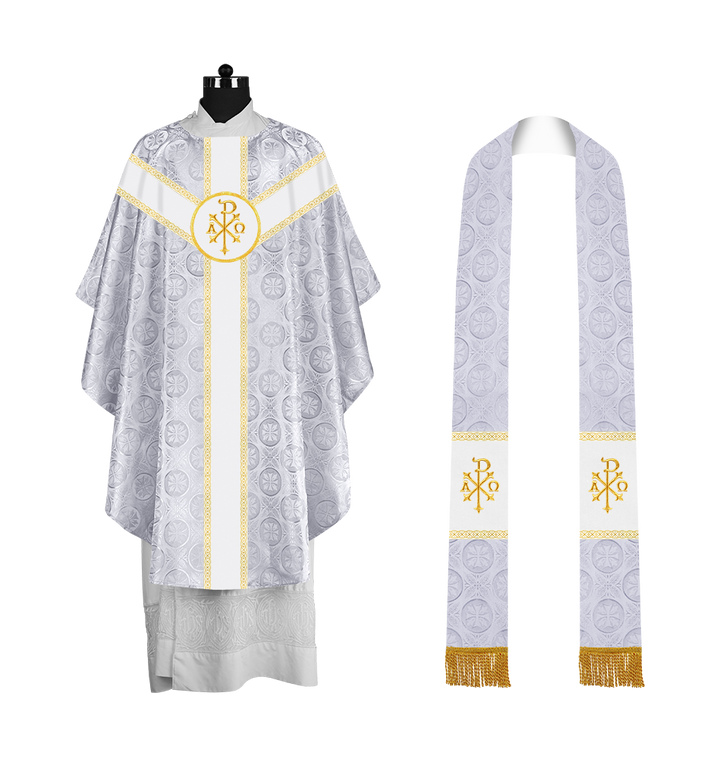 Liturgical Gothic Chasuble with Embroidered Motif and Plain Orphrey