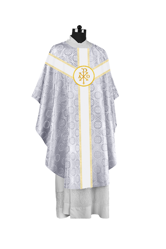 Liturgical Gothic Chasuble with Embroidered Motif and Plain Orphrey
