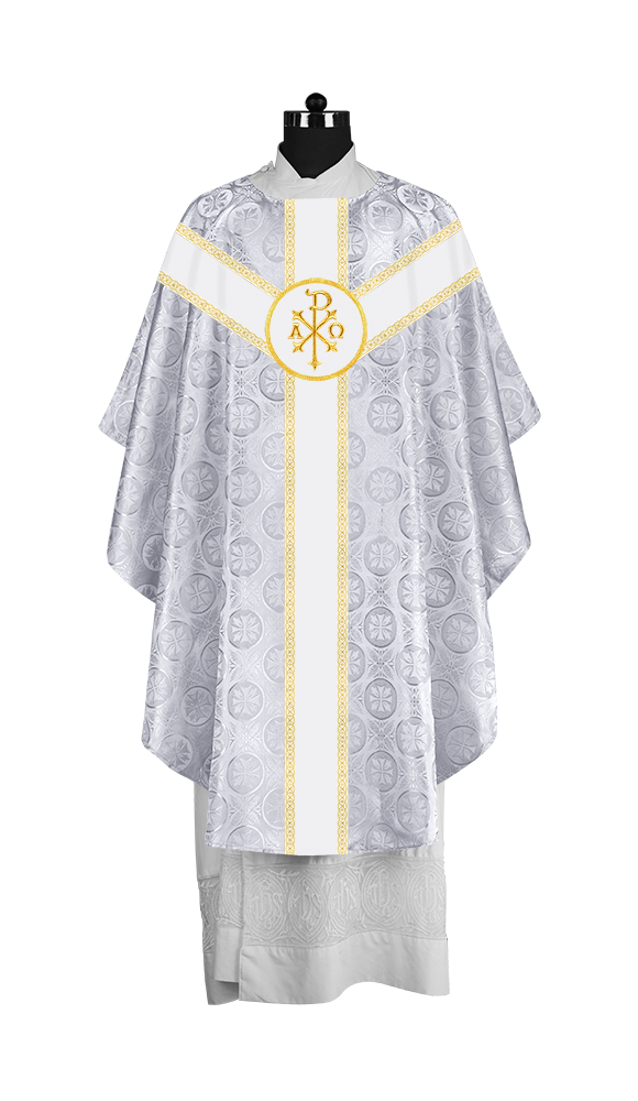 Liturgical Gothic Chasuble with Embroidered Motif and Plain Orphrey