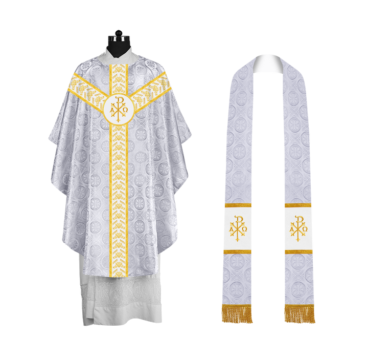Traditional Gothic Chasuble Vestment with Embroidered Orphrey