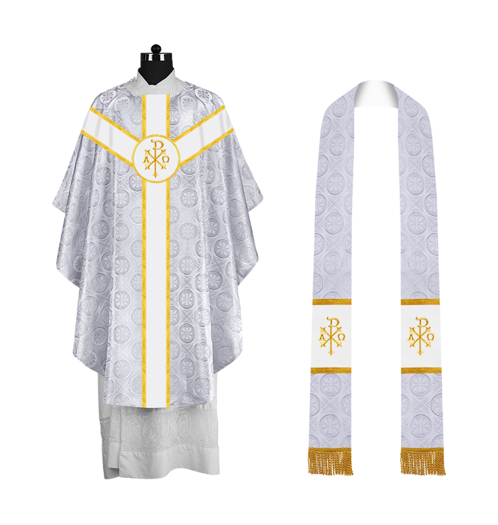 Liturgical Gothic Chasuble with Embroidered Motif and Plain Orphrey