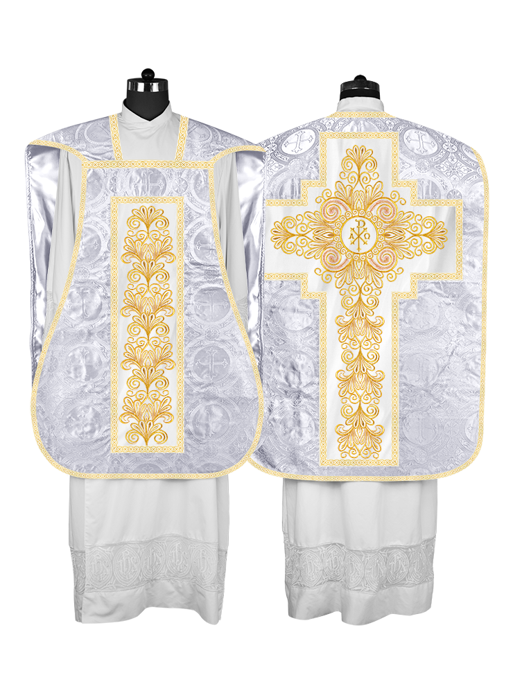 Roman Chasuble Vestment Enriched with Colored Braids and Trims
