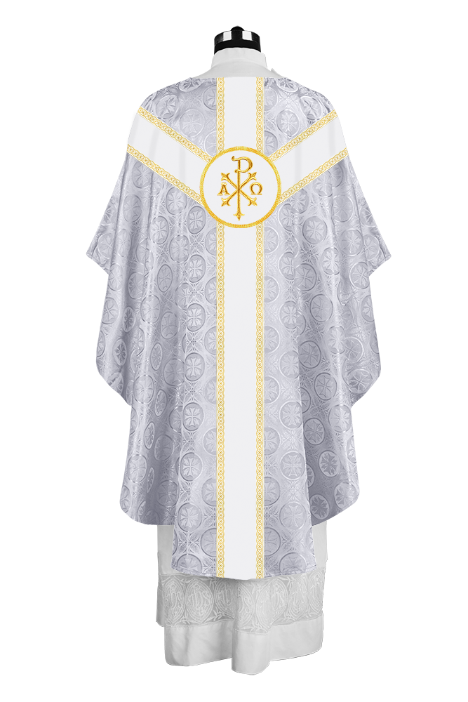 Liturgical Gothic Chasuble with Embroidered Motif and Plain Orphrey
