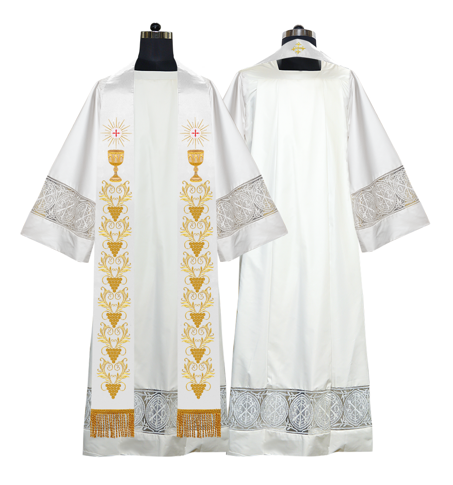 Embroidered Priest Stole with Ornate Chalice and Grapes