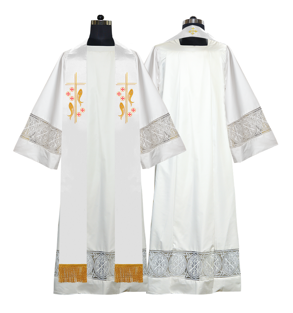 Liturgical Stole with Holy Cross and Fish Embroidery