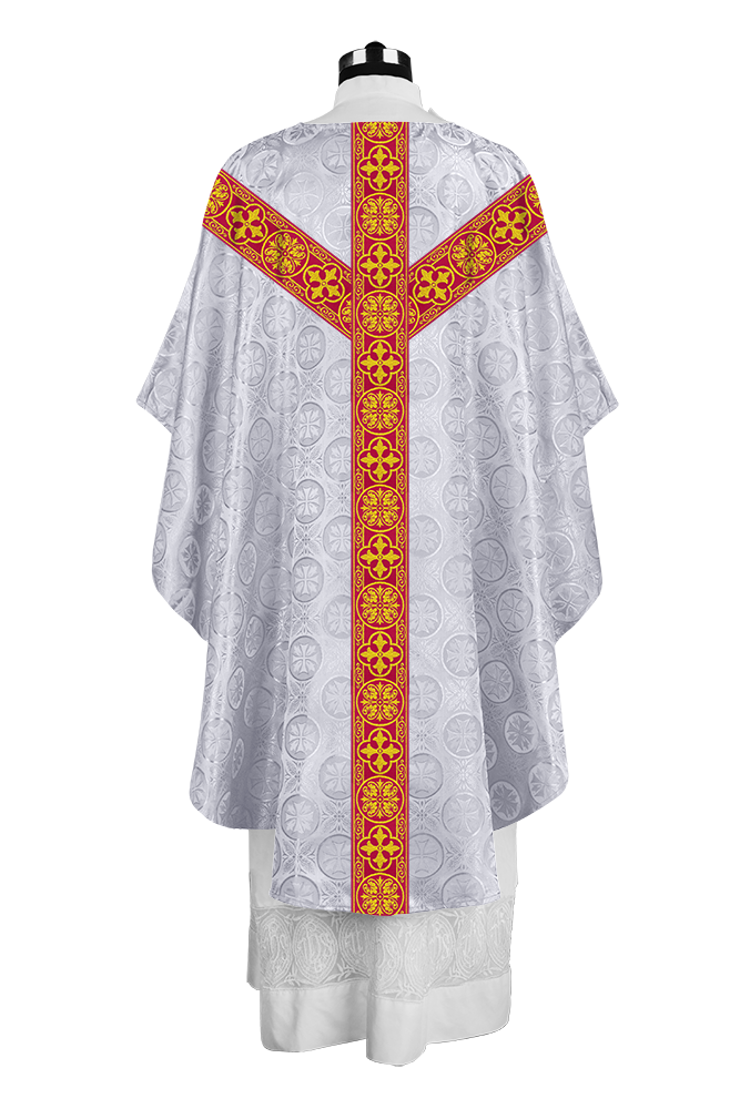 Traditional Gothic Chasuble with Embroidered Motif and Lace Orphrey