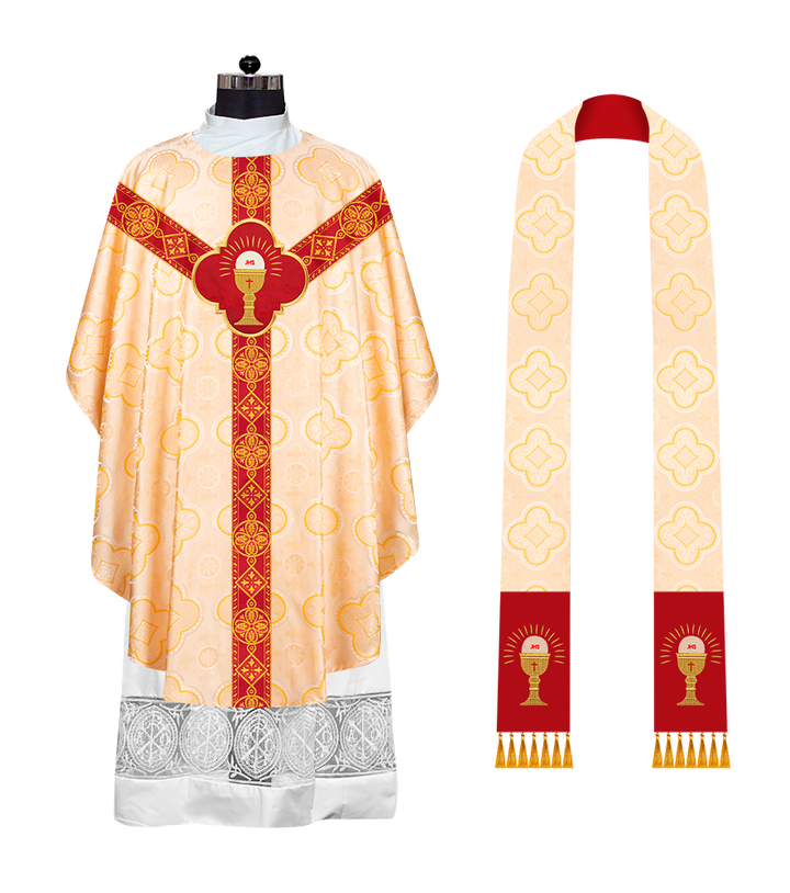 Liturgical Gothic Chasuble Vestment with Y Type Braided Orphrey