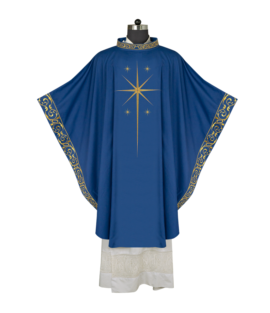 Ornate Advent Chasuble with Golden Star Embroidery