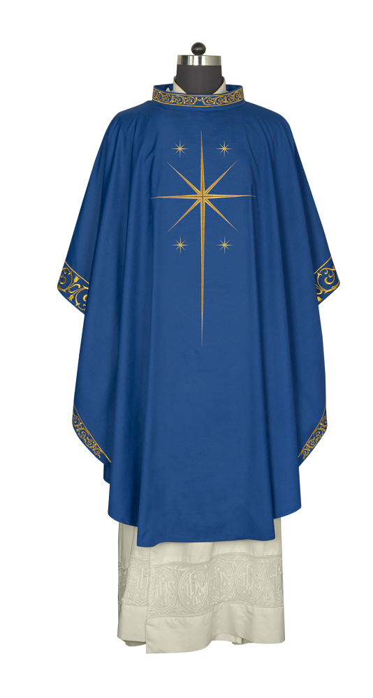 Ornate Advent Chasuble with Golden Star Embroidery