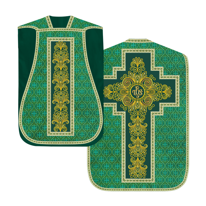 Roman Chasuble Vestment Enriched with Colored Braids and Trims
