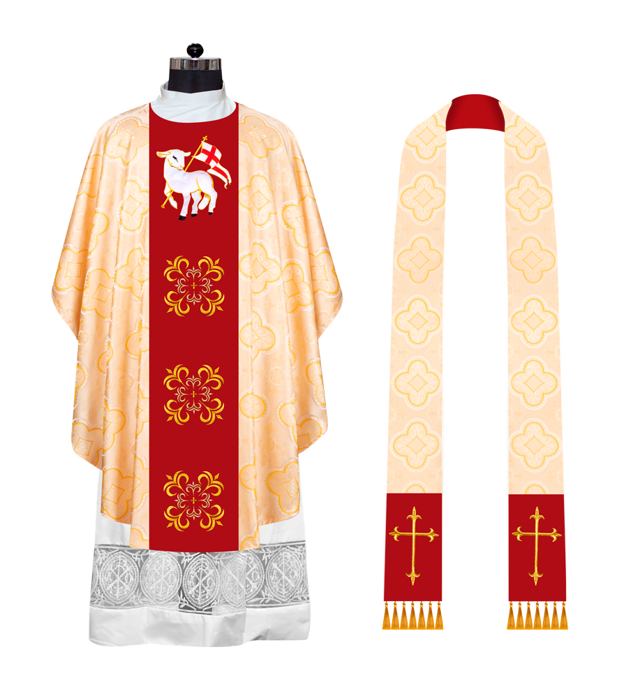 GOTHIC CHASUBLE VESTMENT EMBELLISHED WITH LITURGICAL MOTIFS