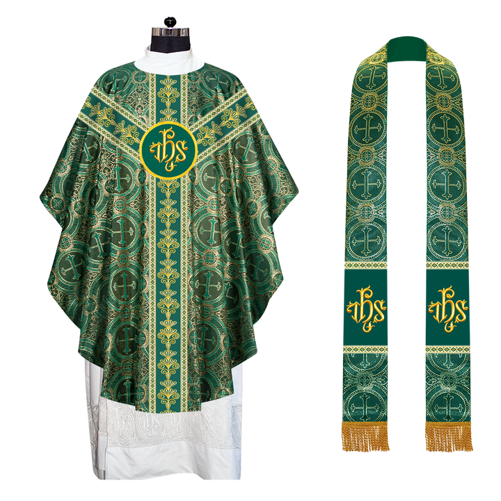 GOTHIC CHASUBLE VESTMENTS WITH LITURGICAL MOTIFS AND TRIMS