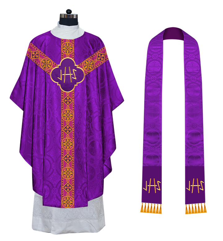 MONASTIC CHASUBLE VESTMENT WITH Y TYPE BRAIDED ORPHREY