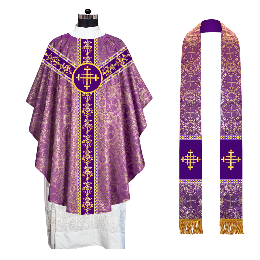 GOTHIC CHASUBLE VESTMENTS WITH LITURGICAL MOTIFS AND TRIMS