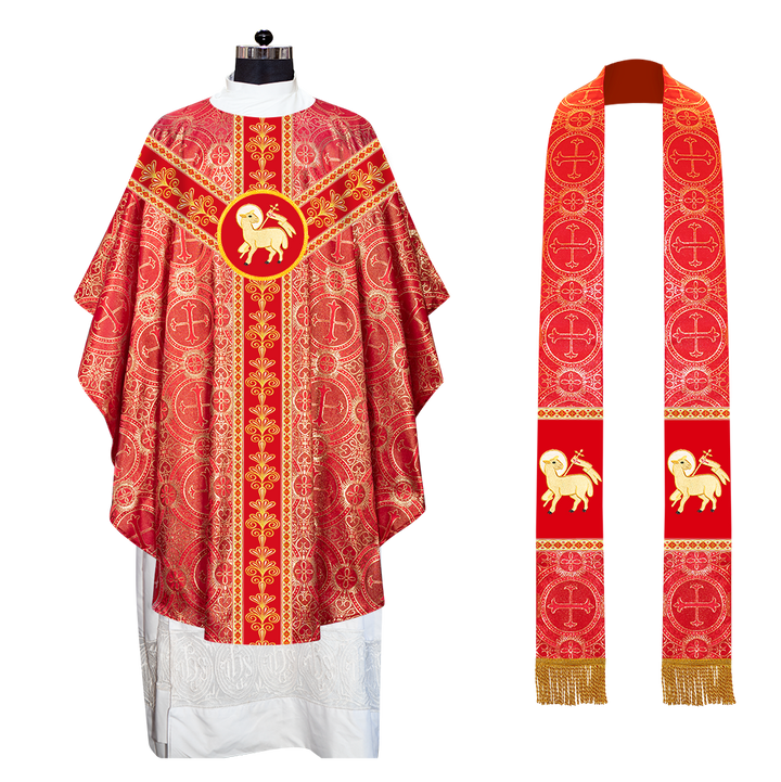 GOTHIC CHASUBLE VESTMENTS WITH LITURGICAL MOTIFS AND TRIMS