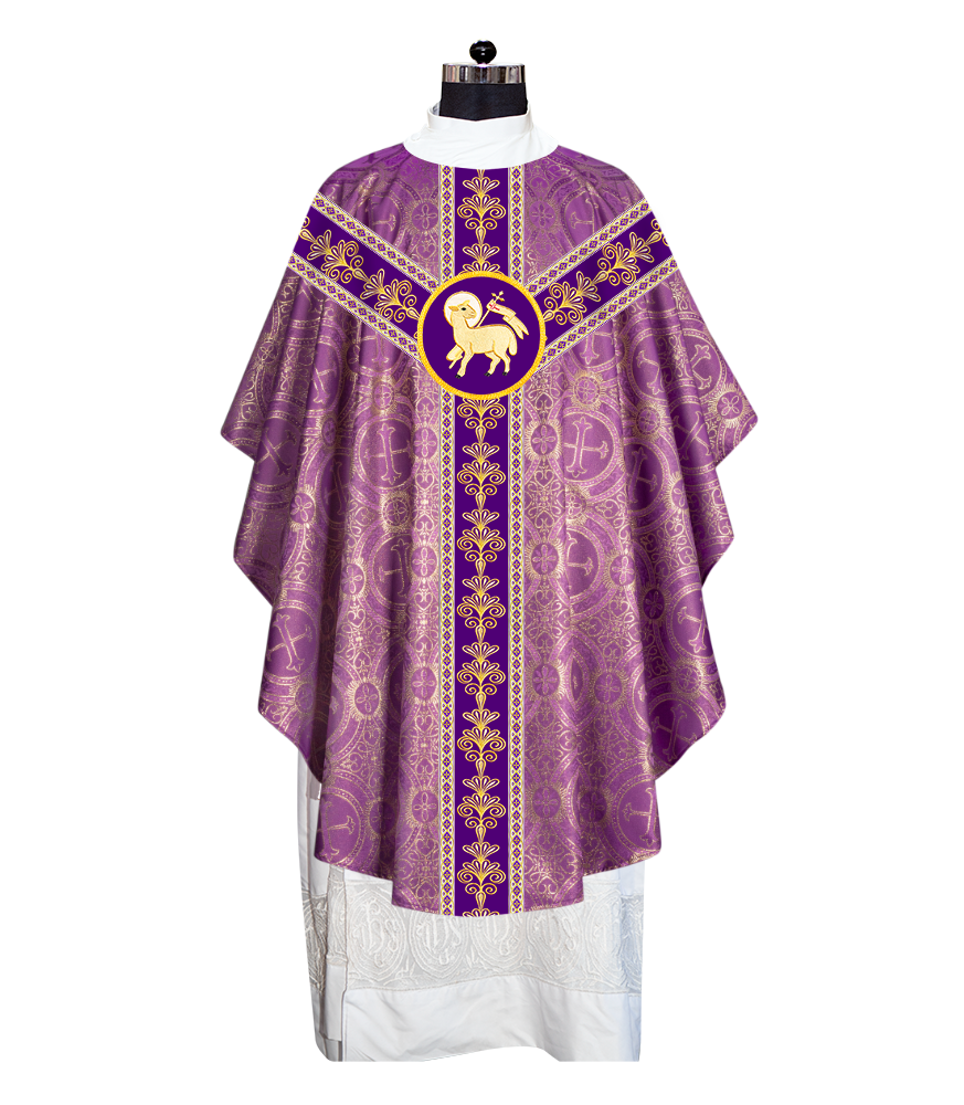 GOTHIC CHASUBLE VESTMENTS WITH LITURGICAL MOTIFS AND TRIMS