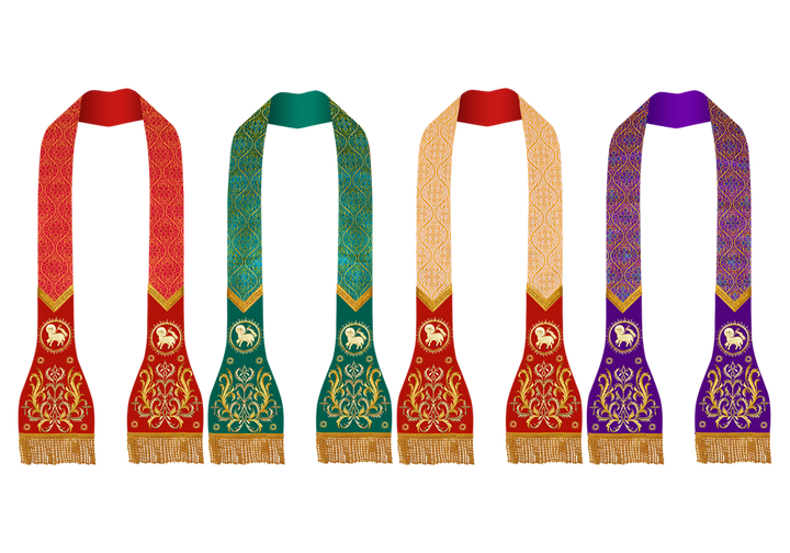 SET OF 4 CATHOLIC STOLE WITH EMBROIDERY MOTIF