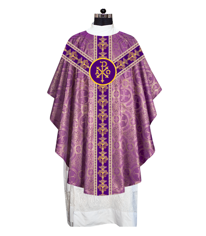 GOTHIC CHASUBLE VESTMENTS WITH LITURGICAL MOTIFS AND TRIMS