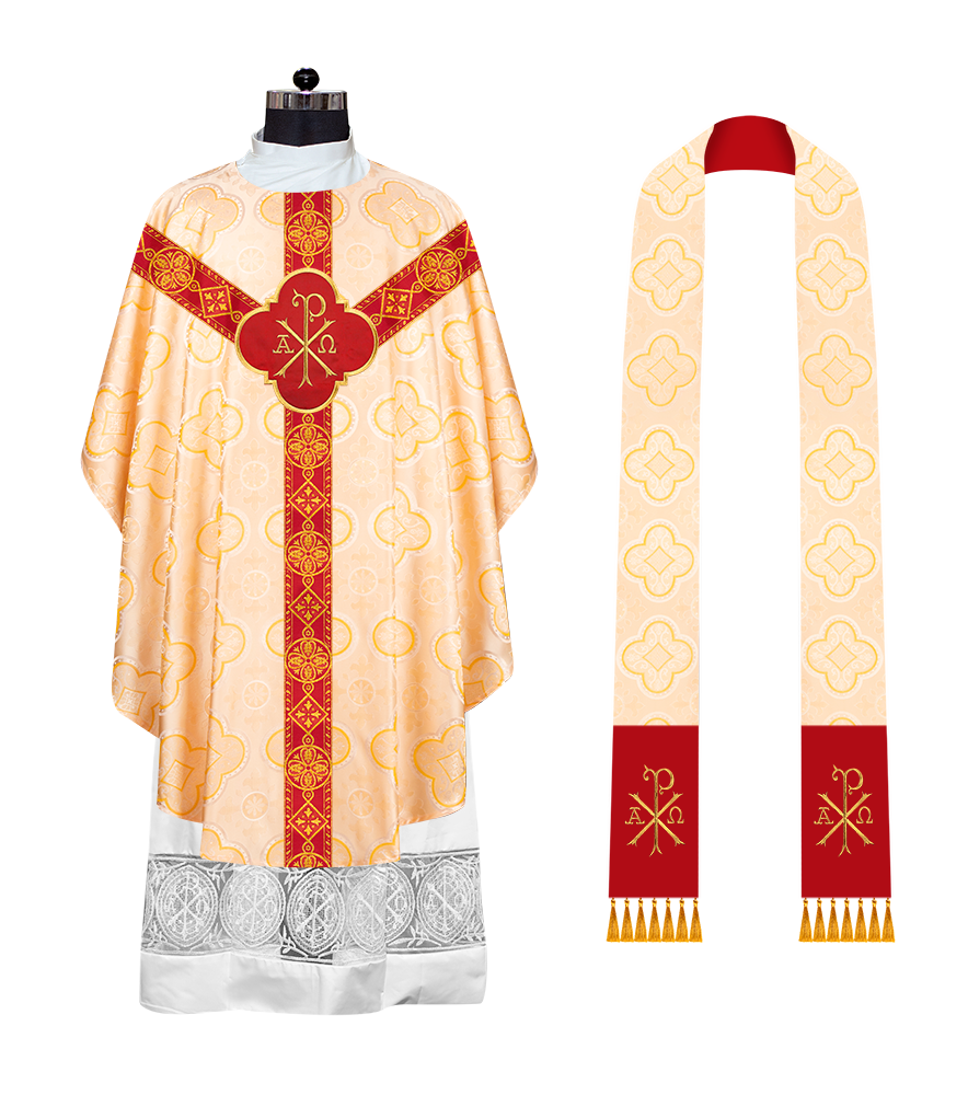 Liturgical Gothic Chasuble Vestment with Y Type Braided Orphrey