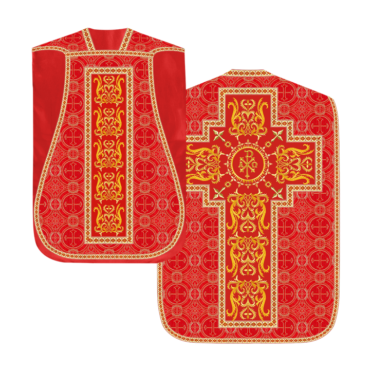 LITURGICAL ROMAN CHASUBLE VESTMENT WITH SPIRITUAL MOTIFS AND TRIMS