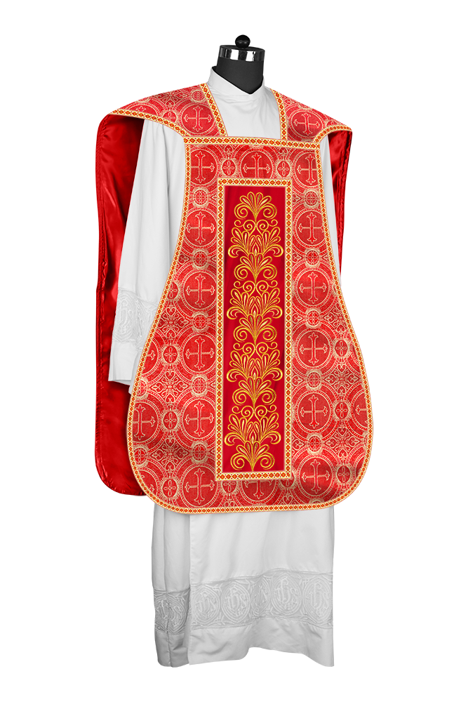 Roman Chasuble Vestment Enriched with Colored Braids and Trims