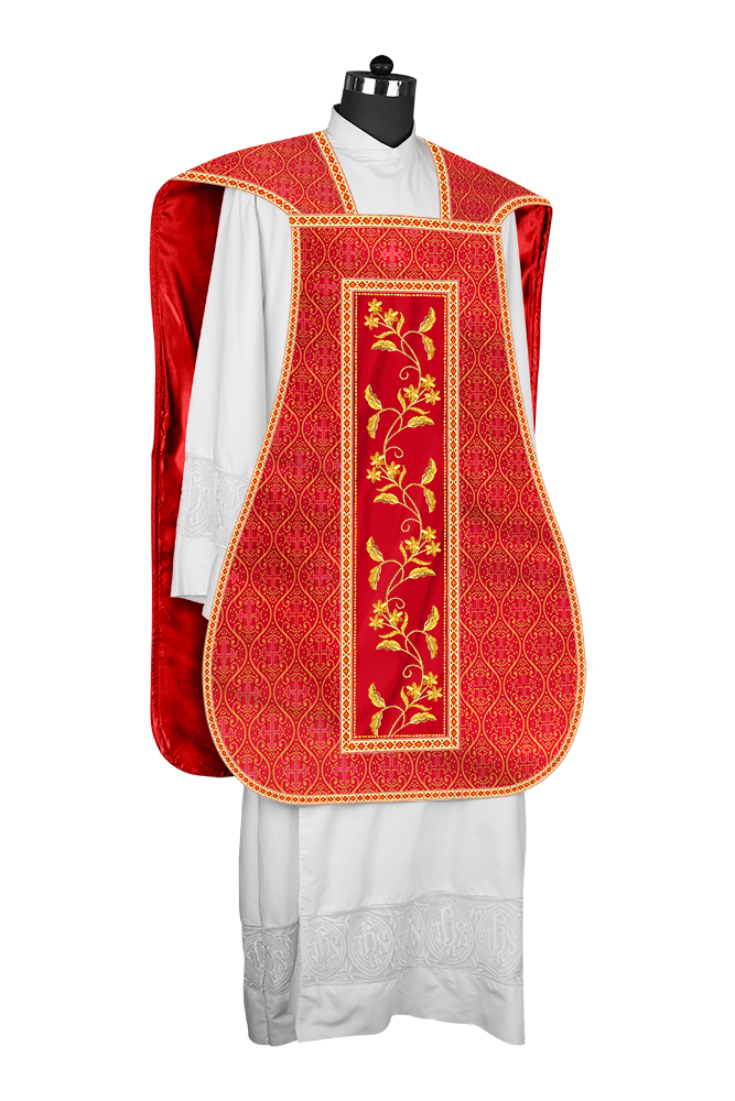 Roman Chasuble vestment with Floral Design and Trims