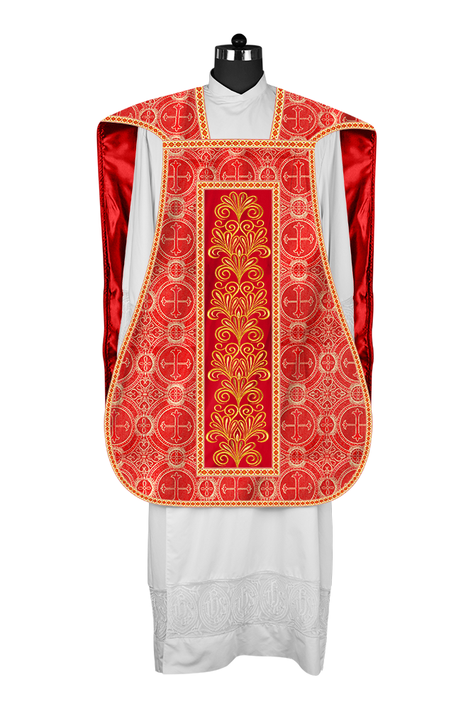 Roman Chasuble Vestment Enriched with Colored Braids and Trims