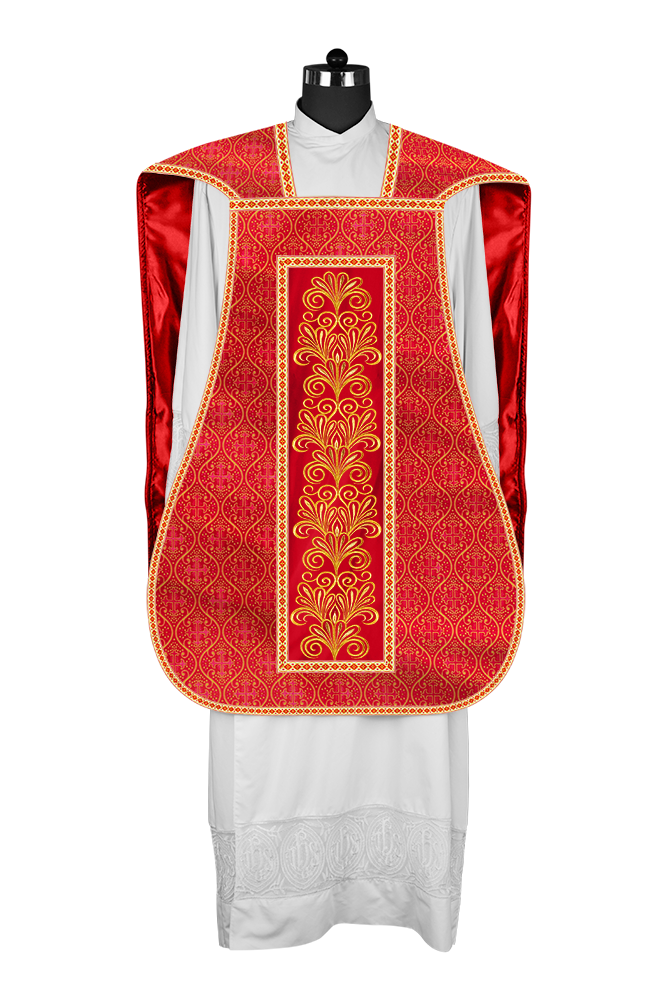 Roman Chasuble Vestment Enriched with Colored Braids and Trims