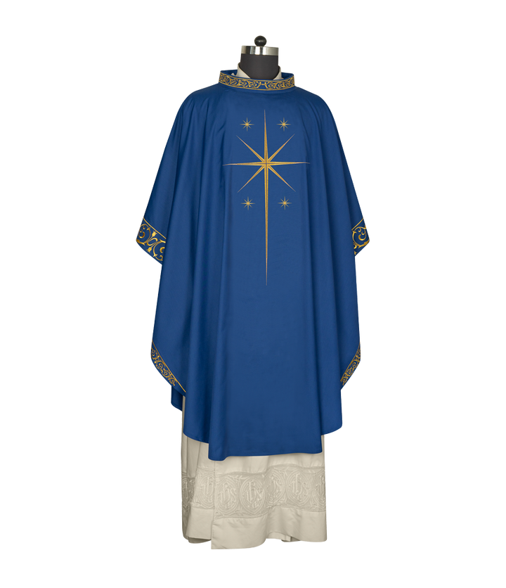 Ornate Advent Chasuble with Golden Star Embroidery