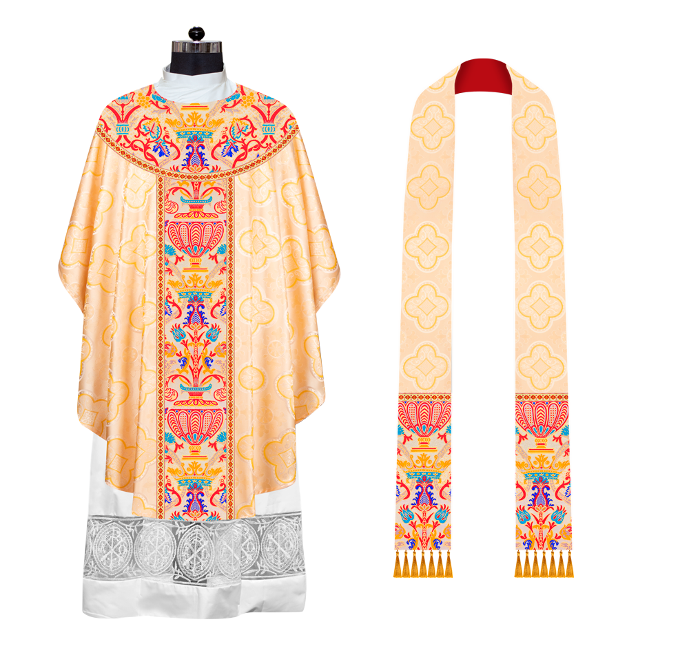 Gothic Chasuble in Coronation Tapestry Enhanced with Orphrey and Trims