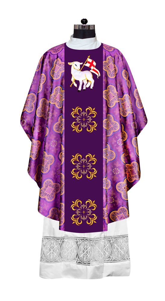 GOTHIC CHASUBLE VESTMENT EMBELLISHED WITH LITURGICAL MOTIFS