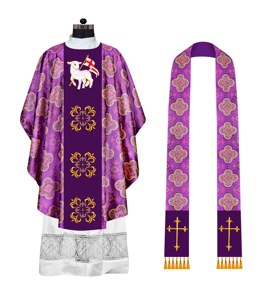 GOTHIC CHASUBLE VESTMENT EMBELLISHED WITH LITURGICAL MOTIFS