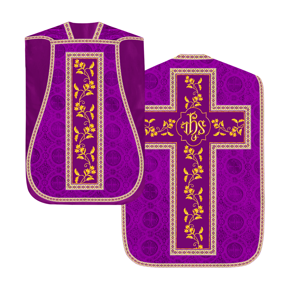 Roman Chasuble vestment with Floral Design and Trims