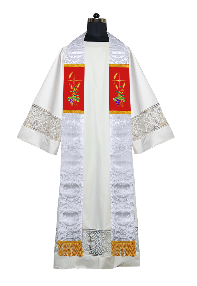 Clergy Stole Embroidered with Wheat and Grapes