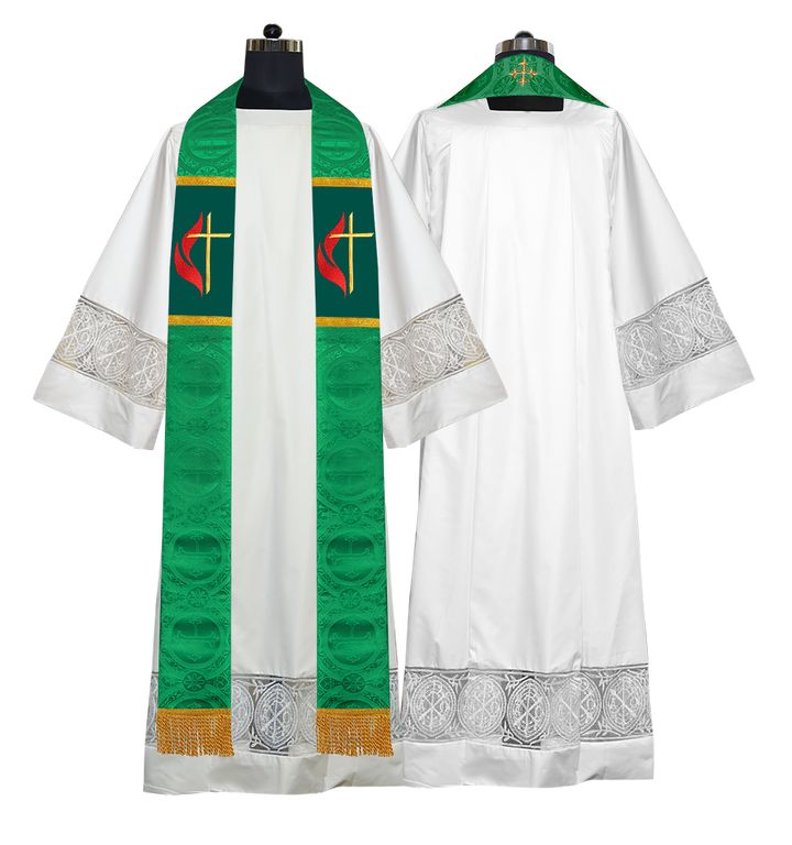 CROSS AND FLAME EMBROIDERED CLERGY STOLE