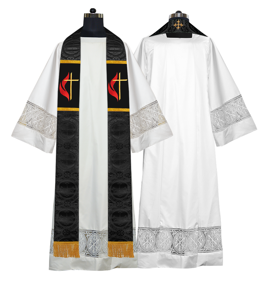 CROSS AND FLAME EMBROIDERED CLERGY STOLE