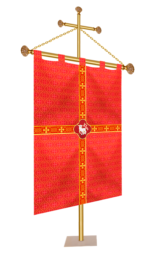 CHURCH BANNER WITH ADORNED WOVEN BRAID AND TRIM