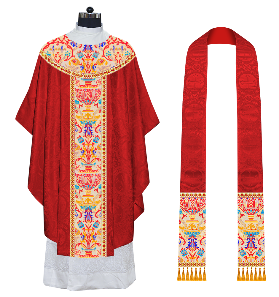 Gothic Chasuble in Coronation Tapestry Enhanced with Orphrey and Trims
