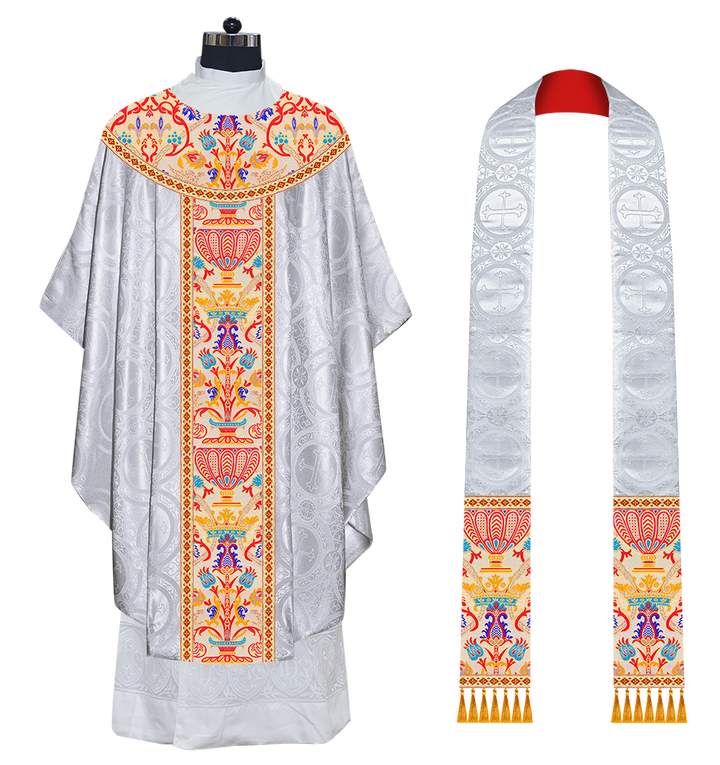 Gothic Chasuble in Coronation Tapestry Enhanced with Orphrey and Trims