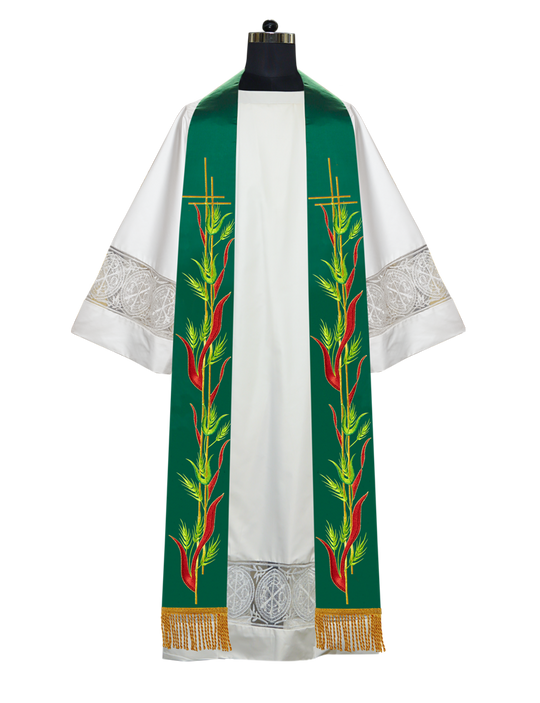 Stole with adorned cross embroidery