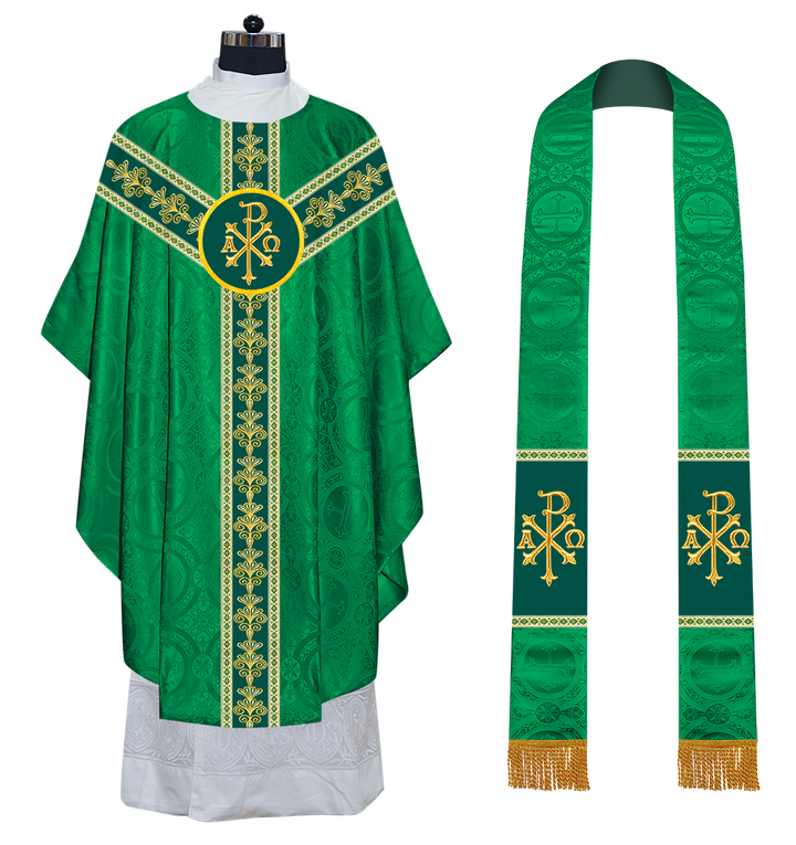 GOTHIC CHASUBLE VESTMENTS WITH LITURGICAL MOTIFS AND TRIMS