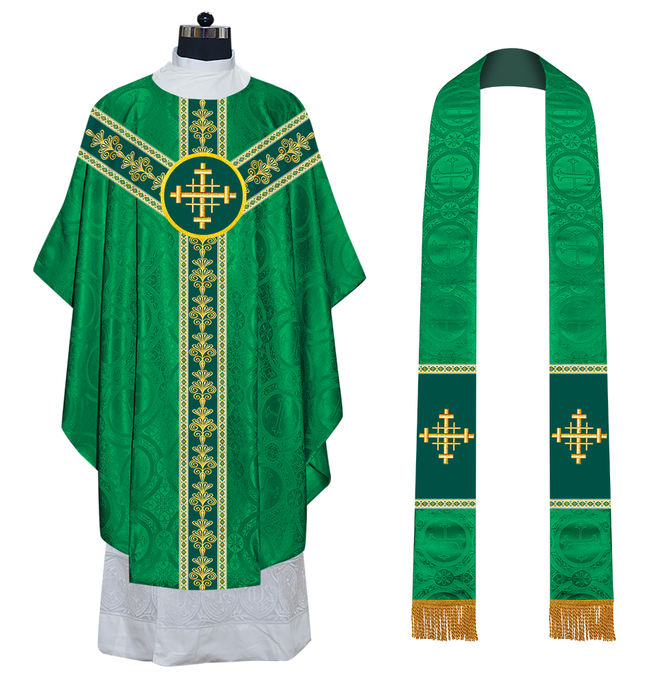 GOTHIC CHASUBLE VESTMENTS WITH LITURGICAL MOTIFS AND TRIMS