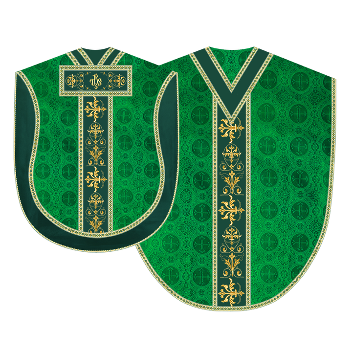 Borromean chasuble vestment with spiritual motifs and trims