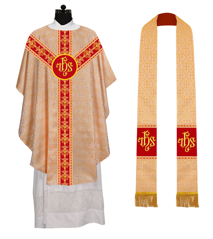 GOTHIC CHASUBLE VESTMENTS WITH LITURGICAL MOTIFS AND TRIMS