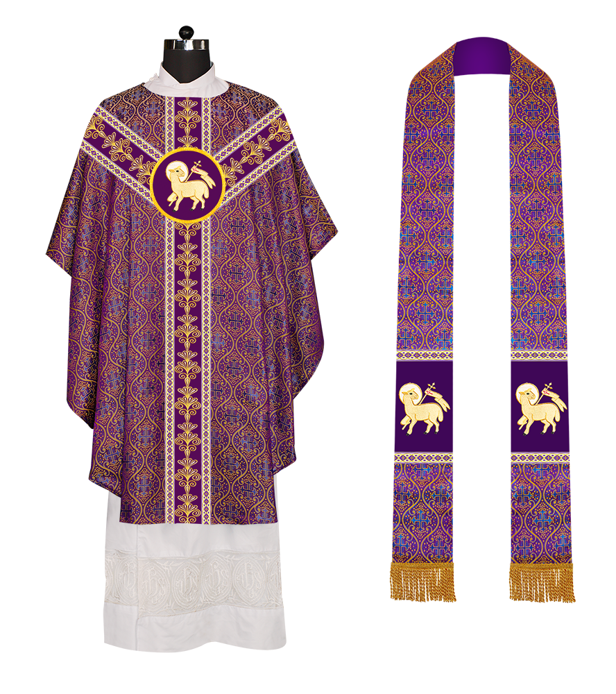 GOTHIC CHASUBLE VESTMENTS WITH LITURGICAL MOTIFS AND TRIMS