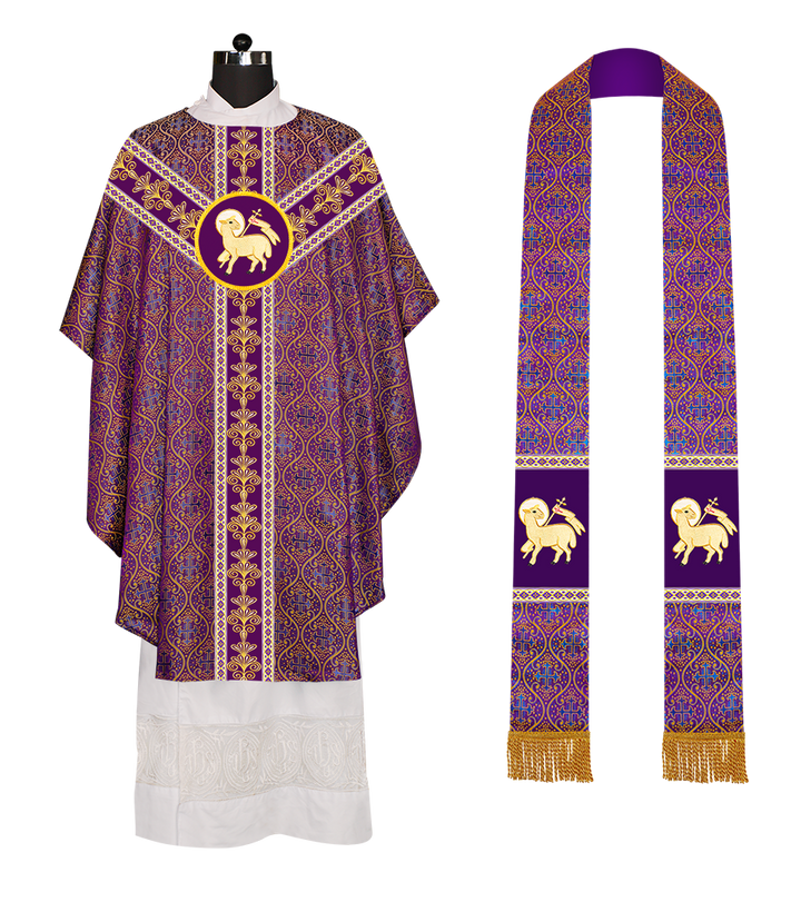 GOTHIC CHASUBLE VESTMENTS WITH LITURGICAL MOTIFS AND TRIMS