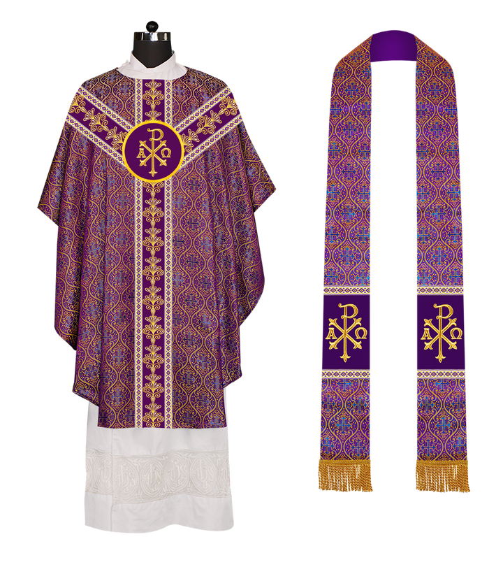 GOTHIC CHASUBLE VESTMENTS WITH LITURGICAL MOTIFS AND TRIMS