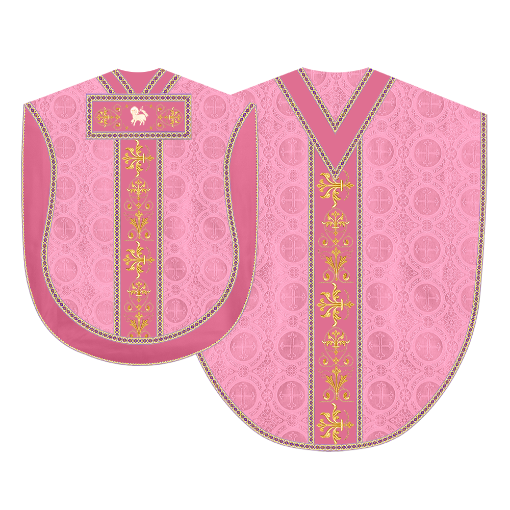Borromean chasuble vestment with spiritual motifs and trims